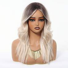 20inch Ombre Blonde Wavy Bob Wig For Women - Shoulder Length, Middle Part, Heat Resistant Synthetic Fiber, Natural Looking, Blonde Wig,Dopamine Style,Beauty Holiday Essentials,Musthave For Beginners,High Quality,Wigs For Women, And Versatile,Versatile For Daily & Party&Cosplay&Festival&Music Festival Parties Use ,Elegant Style , Fashion Must-Haves - Blonde Ombre - View 4