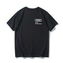Summer Retro AUDI Audi Racing Motorcycle Tee Printed T-Shirt Summer Men's And Women's Same High-Quality Casual Short-Sleeved Top - 黑色 - 查看 1