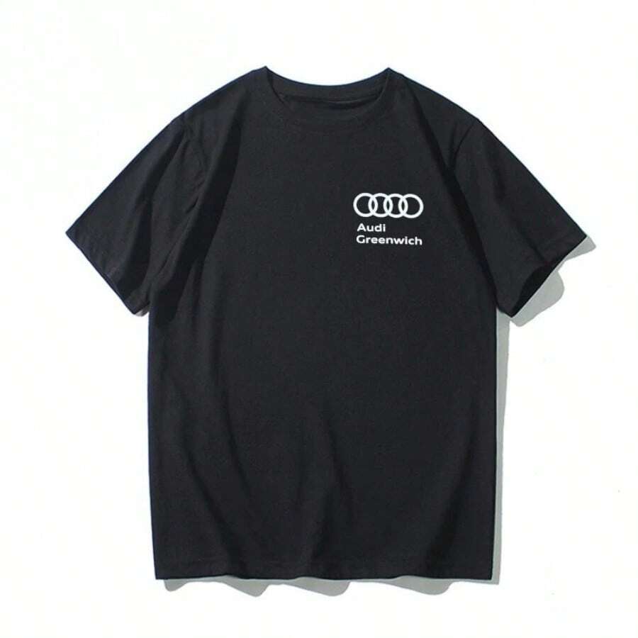 Summer Retro AUDI Audi Racing Motorcycle Tee Printed T-Shirt Summer Men's And Women's Same High-Quality Casual Short-Sleeved Top - 黑色 - 查看 1