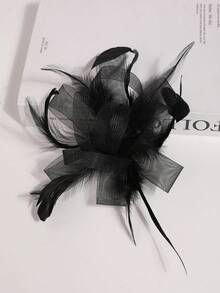 1顶女士魅力帽子，花朵网纱丝带羽毛发夹，茶会头饰，适合参加鸡尾酒会、教堂婚礼、肯塔基德比等场合。 - 62126黑色 - 查看 3