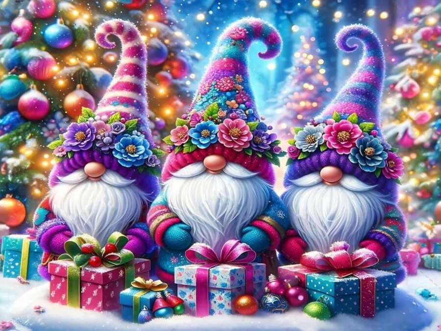 Igoodom Christmas Diamond Art Kits For Adults, Christmas Gnomes Diamond Painting Kit, Full Drill Round Diamond Art Kits, DIY Gem Art And Crafts For Home Wall Decor Gift 16x12inch - ColorQ - View 1