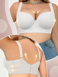 mimilemon Bra Tanpa Jahitan Berkawat Warna Putih untuk Wanita Ukuran Plus, Sederhana & Bernapas, Mengangkat & Menopang - Putih - View 5