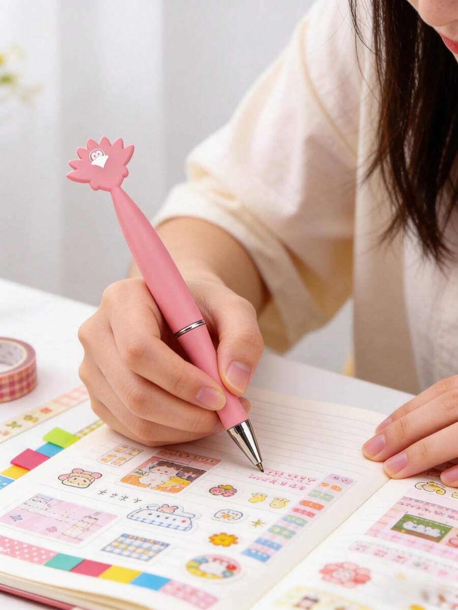 6/15pcs Pink Rotating Ball Pens, Suitable For School & Office Supplies, Writing Tool, Wedding Signature, Office Supplies, Thanksgiving, Halloween, Valentine's Day, Elegant Writing Instrument - Multicolor - View 1