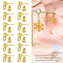 KMEOSCH 10套（10个耳钉+10个耳钉背扣）球形耳钉带环 4毫米 5毫米 6毫米 圆球耳钉，蝴蝶耳钉背扣，DIY耳环配件