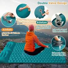 Colchoneta camping doble autohinchable 196x125x10cm con almohadas integradas, esterilla plegable impermeable, ideal para senderismo y actividades al aire libre, color azul tibetano - Azul tibetano - Ver 5