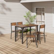 Living And Home 5 Piece Space Saving Dining Table And Chairs Set 4 Seater E1 Grade Particleboard Iron Adjustable Feet Easy Clean For Kitchen Living Room - Black + Dark Brown - View 2