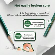 5支经典绿色六角木质铅笔，学生考试返校文具，2B/HB/2B考试铅笔，答题纸书写绘画用品