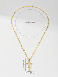 1pc European & American Classic Copper Inlaid Zirconia Jesus Cross Pendant Necklace, Limited Edition "Light Of Protection", Suitable For Christmas/Thanksgiving/Halloween/Mother's Day/Valentine's Day Gifts For Couples/Friends/Believers, Catholic First Communion, Gifts, Daily & Holiday Wear For Prayer - Yellow Gold - View 7