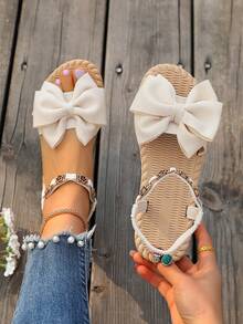 新款波西米亚蝴蝶结设计时尚百搭可爱一双波西米亚风白色/粉色青少年新款波西米亚凉鞋，2026年夏季新款 - 米色 - 查看 2