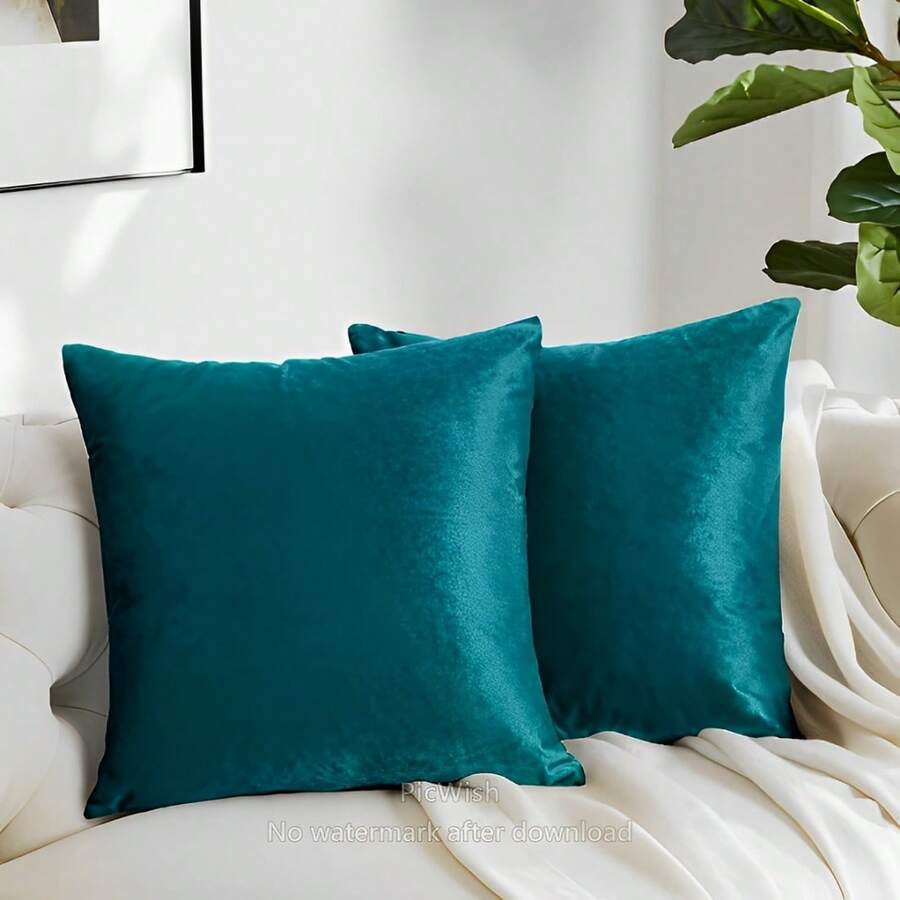 Set Of 2 Cushion Covers 45x45 Premium Smooth Velvety Suede With Invisible Zipper, Decorative - Petroleum Green - View 1