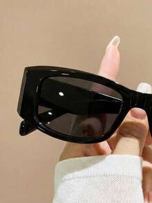 1 Pair Unisex Rectangular High-Quality Minimalist Fashion Sunglasses, Suitable For 18, 21, 30, 40, 50 Years Old, Suitable For Travel, Vacation, Casual Gatherings, Daily Accessories, Suitable For Fishing, Travel, Sports, Driving, Festivals, Summer Accessories, Beach, Electronic Music Festivals, Outings, Vacations, Family Outings, Elegant Attire, Street Style Accessories, Sports Style - 黑色 - 查看 3