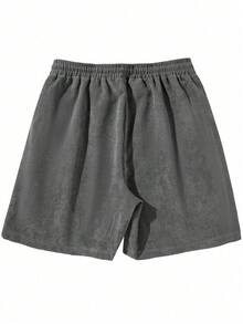 Quần short thể thao nam thường ngày, chất liệu vải nhung kẻ, thiết kế dây rút ở eo, thích hợp cho tập luyện. - Màu Xám nhạt - Xem 6