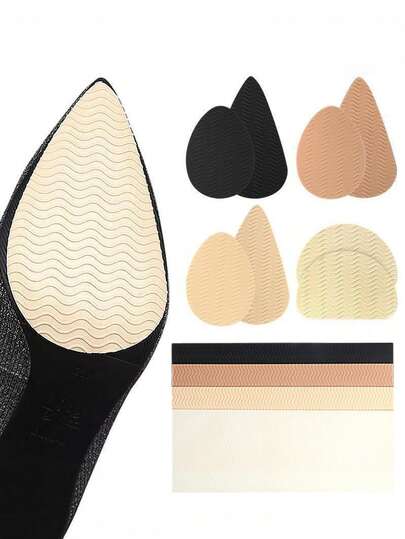 1 Pair Rubber Sole Protector Pads, Anti-Slip Forefoot Shoe Insoles, Self-Adhesive High Heel Sole Protectors, Rubber Cushion Pads