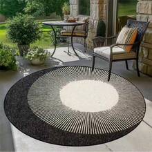 1 pieza Alfombra decorativa con círculos concéntricos en blanco y negro, decoración de dormitorio, alfombra pequeña, alfombra de sala de estar, alfombra de exterior lavable