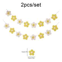 Kids Boys Girls Outdoor Indoor Spring Flower Pull Flag, Pink Yellow Green Triangle Fish Tail Leaf Party Decor Hanging Banner, Festival Birthday Wall Backdrop - Multicolor - View 9