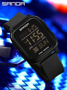 SANDA Fashion Men's Electronic Watch Multi-Function Square Dial Calendar Sports Luminous Waterproof Men's Digital Watches - Black - View 4