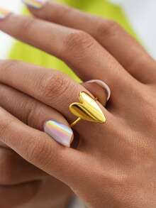 Frminee 1 pieza Anillo de acero inoxidable con baño de oro con forma de corazón, un elegante accesorio de mujer para bodas y fiestas, un anillo de declaración, un anillo de compromiso. - Dorado - Ver 5