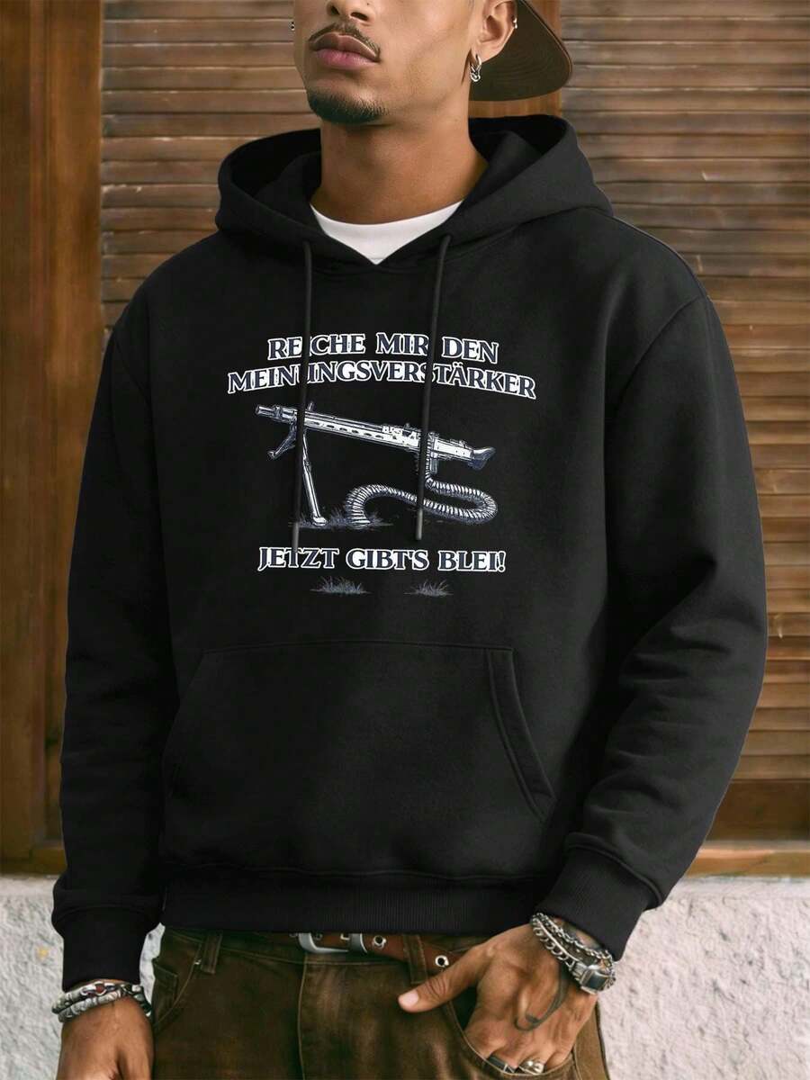 Sudadera con capucha informal con gráfico negro para oto?o, 100 % algodón, corte holgado, informal, transpirable - nero - Visualizzare 1