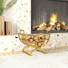 Firewood Rack For Indoor Use, 46 X 36 X 41 Cm, Log Holder For Fireplace Or Stove, Metal, Gold