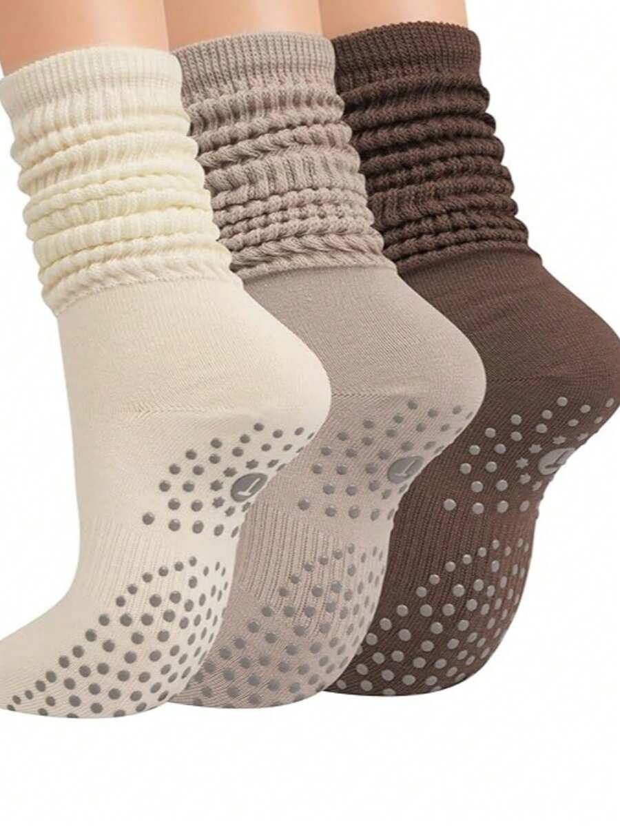 3双装女士瑜伽袜，带防滑设计，适合芭蕾、运动、医院等场合，弹力防滑袜 - 常規款 - 查看 1