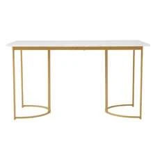 Dining Table Set (7 Pieces), Dining Table 140 X 80 Cm, 6 Chairs With Gold Metal Legs, Modern Marble Pattern. - White - View 8