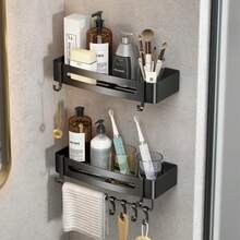 Estante para Baño Sin Taladro Esquinero Regadera Antióxido Repisas Organizador de Ducha Porta Shampoo Accesorios para Regadera de Baño 2 Unidades - tiras adhesiva cuadrado gris 2 - Ver 7