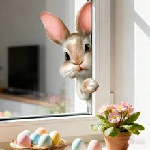 BRUP 1/6张/套 复活节兔子窗贴，带有复活节彩蛋和花卉图案，儿童房装饰，适合托儿所和婴儿房装饰，可爱动物墙贴