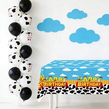 1/3 包卡通故事桌布，奶牛图案印花桌布，蓝天白云图案，奶牛主题生日派对装饰，适合激发灵感的故事主题派对装饰用品，尺寸 54 x 108 英寸 - 彩色 - 查看 7