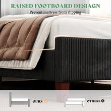 Queen/King/California King Size Platform Bed Frame With 50.8" Corduroy Upholstered Bed, Vertical Channel Tufted Wingback Headboard, Wooden Slats Support, No Box Spring Required - 黑色 - 查看 7