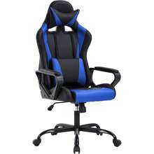 High-Back Gaming Chair PC Office Chair Computer Racing Chair PU Desk Task Chair Ergonomic Executive Swivel Rolling Chair With Lumbar Support For Back Pain Women, Men,White,Blue - 藍色 - 查看 1
