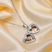 1件心形吊坠项链，带照片的心形吊坠项链，母亲节礼物，送给她的礼物，女士首饰，银项链，DIY首饰，女士首饰，复古金色心形吊坠项链，可打开吊坠，送给妈妈的礼物 - 白色 - 查看 5