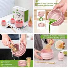 Kit de T Matcha Tradicional, Juego de Batidor de Matcha  Set de 9 Piezas con Tazn, Dos Tazas, Soporte, Tamiz de Acero Inoxidable, Con caja de regalo, ideal para regalar.(Blanco)