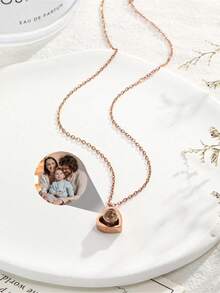 Customized Photo Projection Necklace, Heart-Shaped Projection Necklace With Photo Inside, "I Love You" Necklace, Can Be Customized In 100 Languages Stainless Steel Heart-Shaped Pendant Necklace Gift, Customized Christmas Gift, Customizable Projection Photo Jewelry, Heart-Shaped Photo Necklace Gift For Girlfriend - Multicolor - View 11