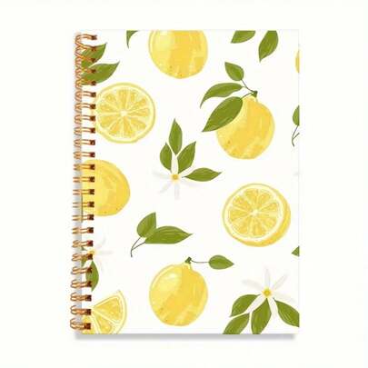 1 pieza Cuaderno de espiral con tema de limón - A5 5.5x8.3 pulgadas, 50 hojas 100 páginas con papel rayado, diseño vintage con ilustraciones de limón y hojas, adecuado para universidad, trabajo o regalo, cuaderno escolar