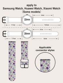 20/22mm Universal Transparent Purple Flower Pansy Smartwatch Band Compatible With Samsung, Garmin, Honor Smartwatches - Patterned Silicone Surface Strap Compatible With Huawei GT2/GT3, Watch 3/Galaxy - Multicolor - View 2