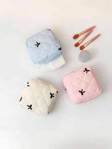 1个蝴蝶图案便携迷你拉链化妆包/卫生巾收纳袋，毛绒化妆包，洗漱包，卫生巾收纳袋，迷你化妆包，卫生巾袋，零钱包，化妆品收纳袋，旅行必备，旅行整理包 - 彩色 - 查看 3