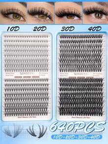 640/608pcs D-Curl Fluffy False Eyelashes, High Capacity, Suitable For Beginners, Dense & Voluminous, DIY Segmented Lash Extension, Enlarging Eyes, Lightweight & Reusable, Large Capacity Individual Lashes, Soft & Natural, Create 3D Layered Eye Makeup, Easy For Home DIY, Portable For Travel, Convenient For Daily Commute - D - 查看 9