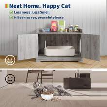 Mueble para Ocultar Arenero de Gato con Puerta de Granero, Cubierta Oculta + Mesa Auxiliar Casa de Gato, Gabinete de Madera Maciza para Areneros Grandes, Decoración Hogar Moderna, Color Gris - Gris - Ver 5