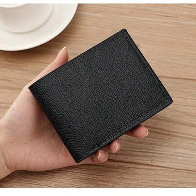 Billetera delgada para hombres, billetera de cuero sintético PU para tarjetas de crédito tipo bifold para hombres y niños, billetera ligera para hombres para el trabajo, las compras, los viajes (Negro)