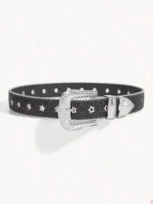 1pc Women's Y2k Style Western Chunky Waist Belt With Dopamine Star & Eye Decor, Perfect For Daily Wear Party Summer, School - màu đen - Xem 8