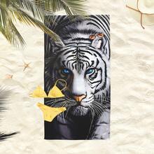 1条动物白虎沙滩巾，超柔软超细纤维特大号沙滩毯，超强吸水浴巾，适合旅行、游泳池、潜水、冲浪、瑜伽、露营，多种尺寸可选，沙滩、泳池、旅行、露营、瑜伽用品