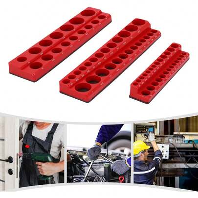 HYYKJ-US 3PCS Magnetic Socket Organiser, 68 Sockets Holder Kit, Socket Wrench Rail Magnetic Socket Wrench Holder, Socket Tray Socket Wrench Set Holder For Workshops, Factories, Red
