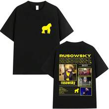 Camisetas gráficas de la gira del álbum Daisy del rapero Rusowsky 2025, camisetas de hip hop vintage de moda para hombres y mujeres, camiseta de algodón de gran tamaño, ropa de calle - Negro - Ver 1