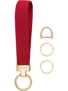 Stretchy Wristlet Keychain, Cute Key Chain, Woven Wrist Lanyard For Car Keys With 3 Keyrings And D-Ring For Women Men - Red - View 10