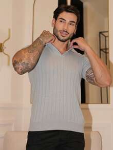 Men's Chic Lightweight Textured Knit Sweater Shirt, High Quality, Perfect For Autumn And Winter, Father's Day. - Grey - View 7
