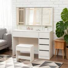 Schminktisch Frisiertisch Kosmetiktisch Mit Hocker Beleuchtung Spiegel White