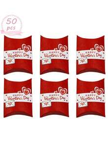 50/1pc Valentine's Day Gift Box, Paper Material, Suitable For Valentine's Day, Wedding Party, Birthday Gift, Party Candy Packaging Box (Red, Pink And White) - Multicolor - View 2