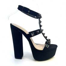 Women's Platform High Heel Studded Sandals - màu đen - Xem 3