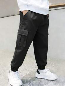 1 chiếc quần jogger cargo nhiều túi, đa năng, cá tính, phong cách đường phố Mỹ dành cho bé trai. - màu đen - Xem 5