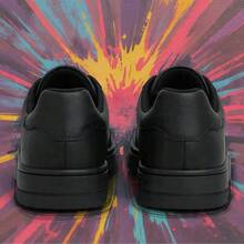 Tenis Casual Leve Esportivo Air Escolar Trabalho Branco Couro Sintético Masculino Sapatenis Plataforma Sapato para Trabalho  Desportivo    Amarrar    Casa - Preto - Visão 3